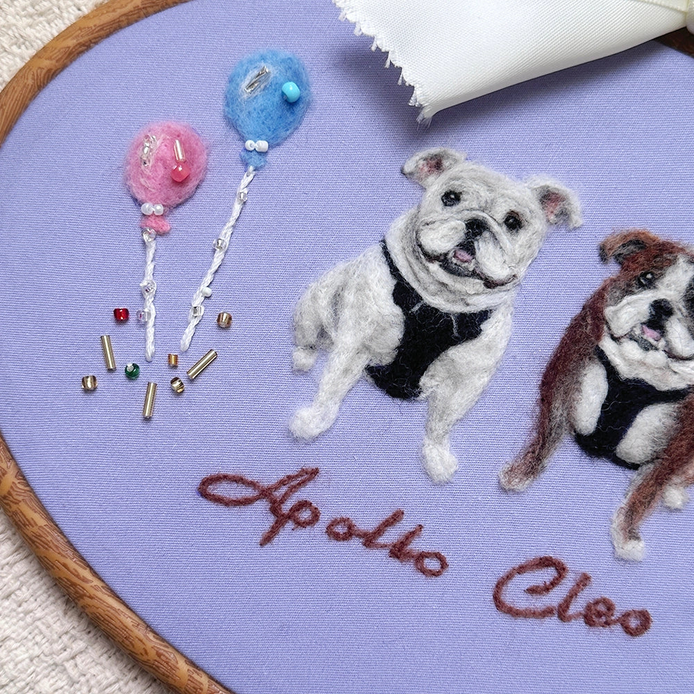 Friendship Of Two Pets & Custom Handmade Felt Portrait