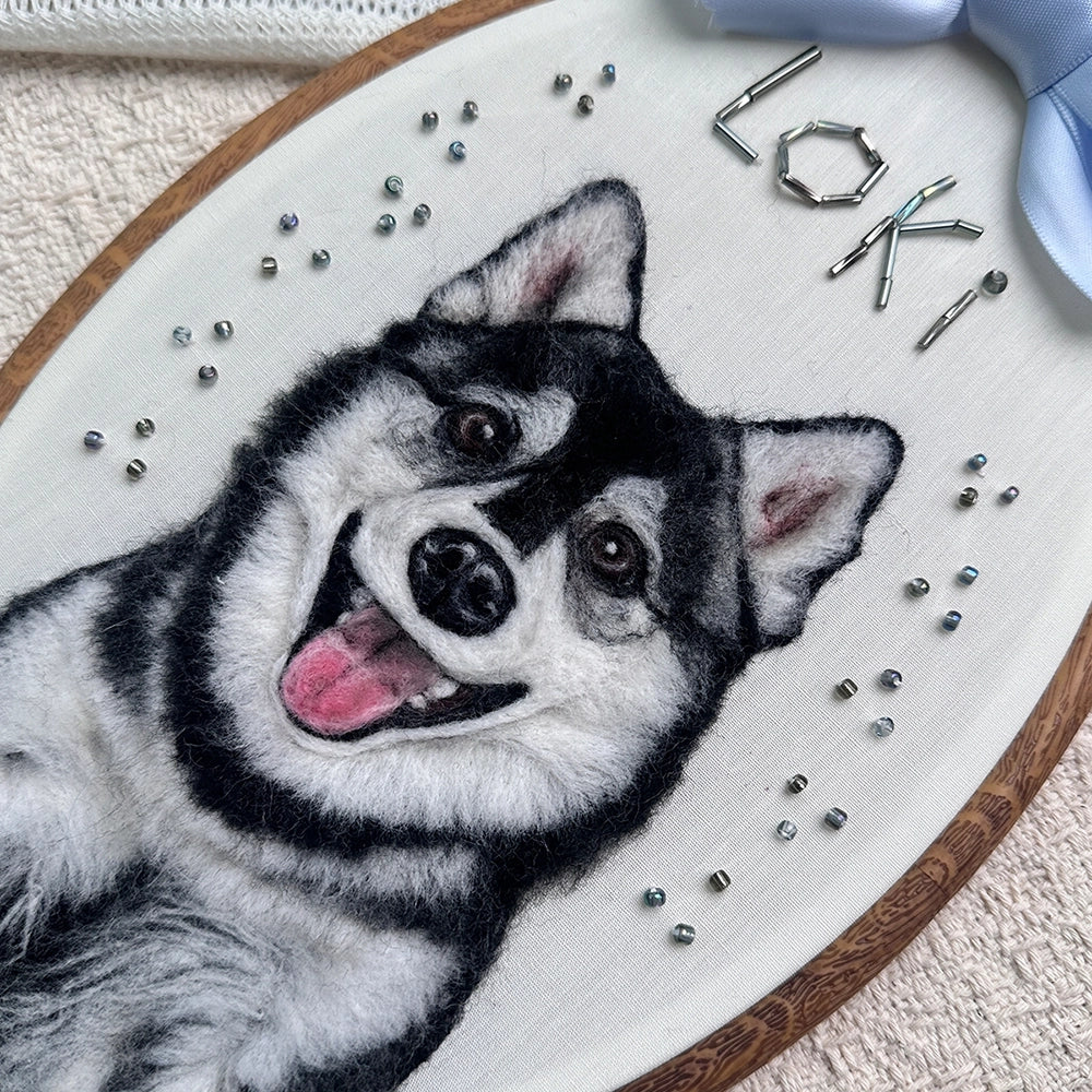 Custom Handmade Felt & Beaded Pet Portrait - Bust Style