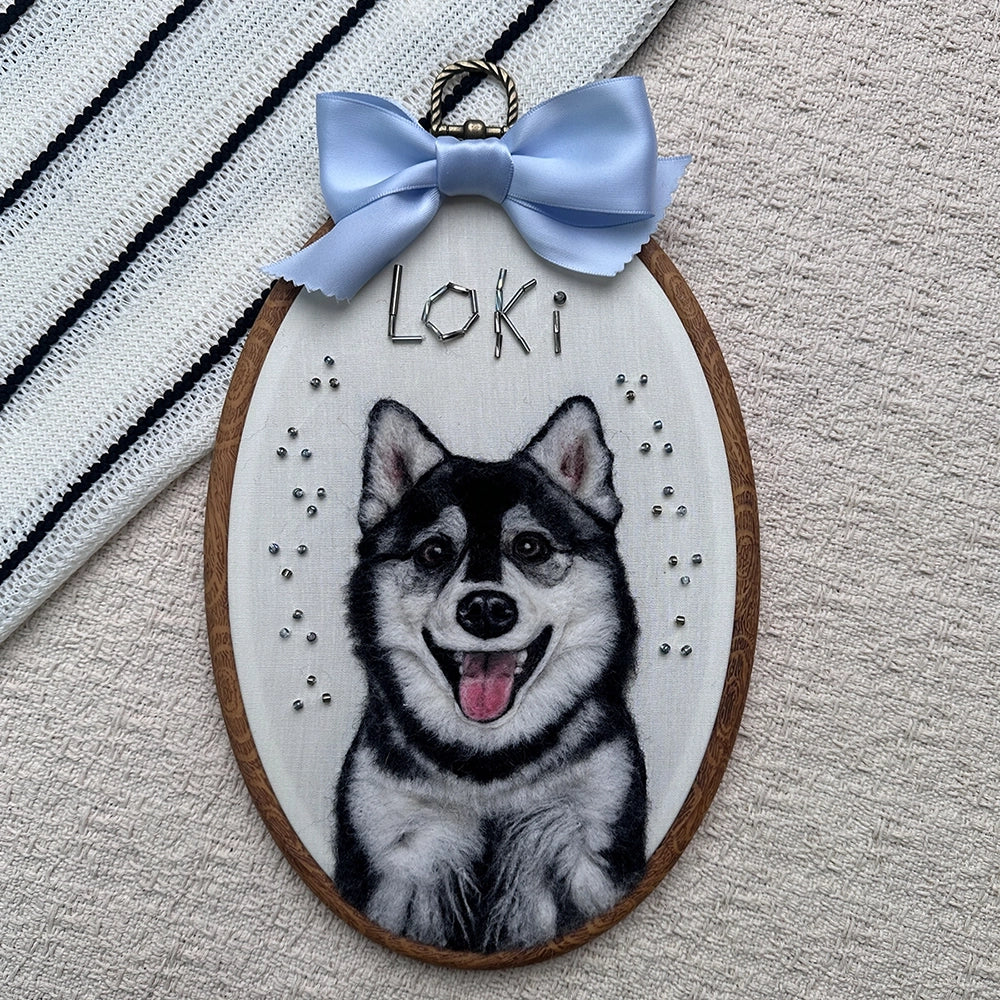 Custom Handmade Felt & Beaded Pet Portrait - Bust Style