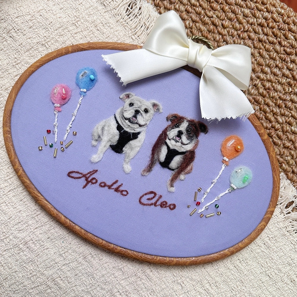 Friendship Of Two Pets & Custom Handmade Felt Portrait