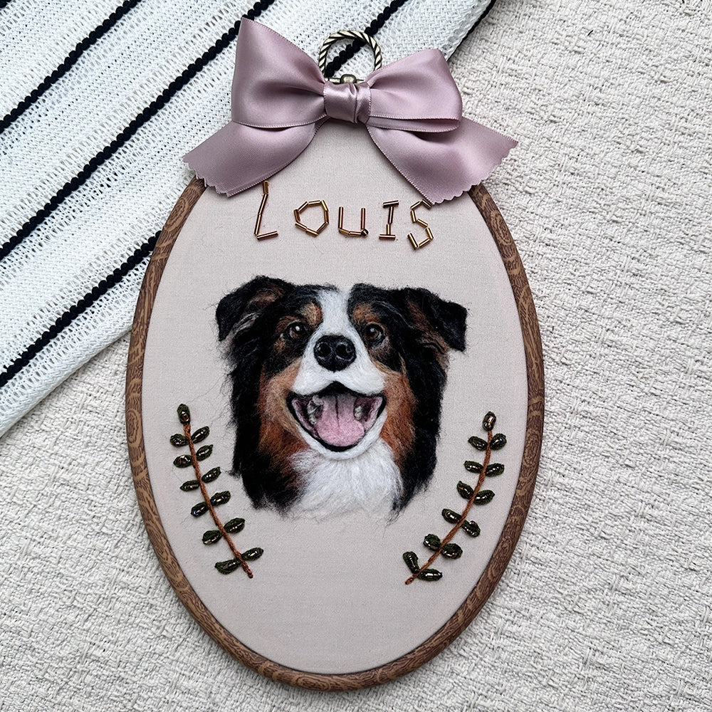 Custom Handmade Felt & Beaded Pet Portrait - Headshot Style