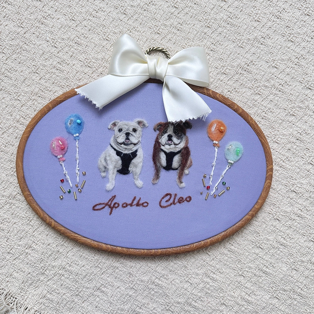 Friendship Of Two Pets & Custom Handmade Felt Portrait